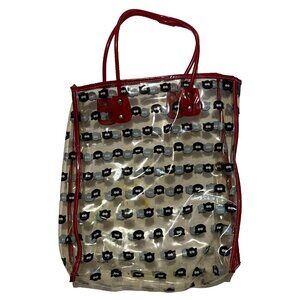 Vintage Aeropostale Bag Tote Clear Red Beach Cat Top Handle Retro Plastic14"
